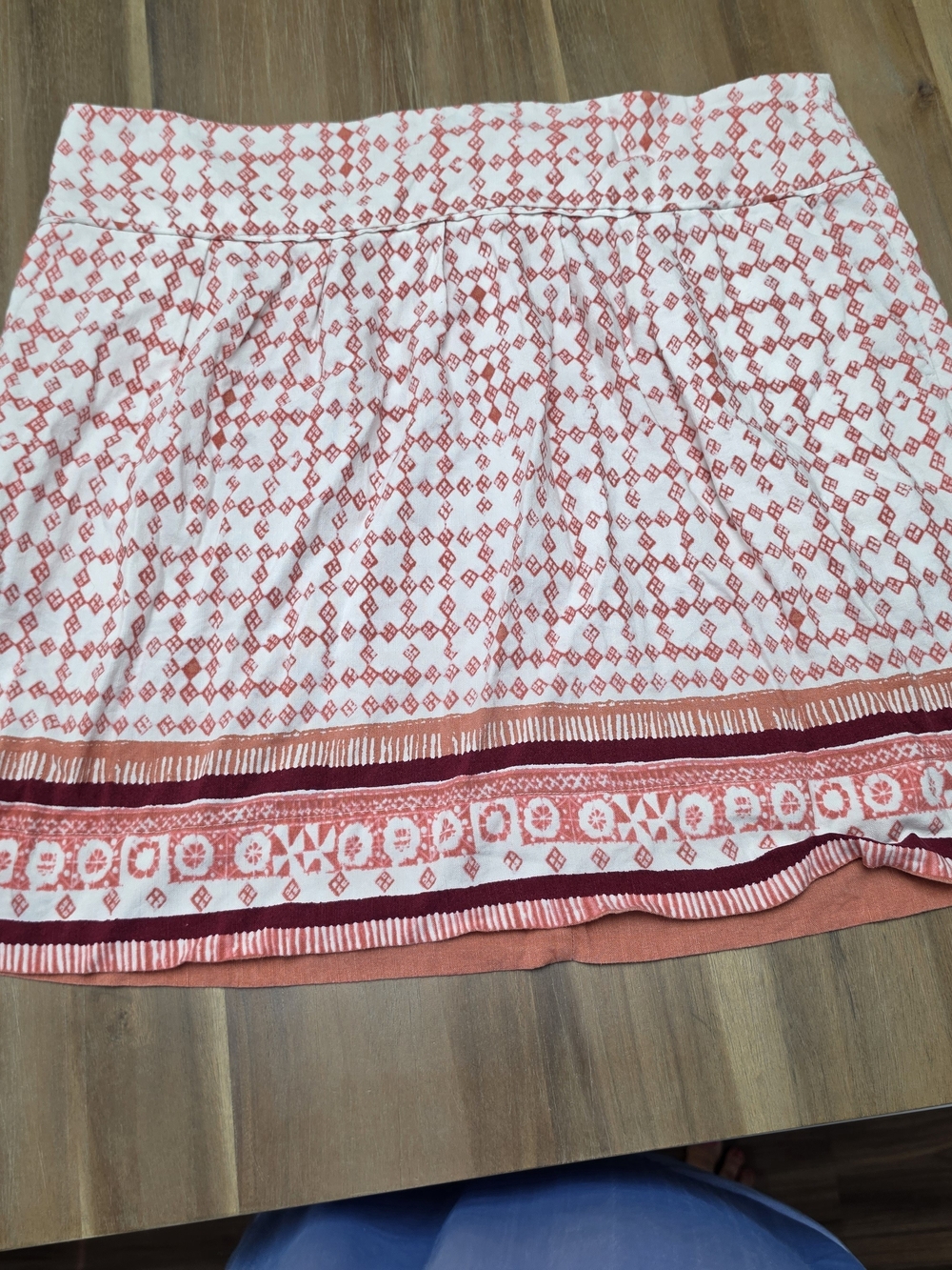 LOFT White and Coral Patterned A-Line Skirt
